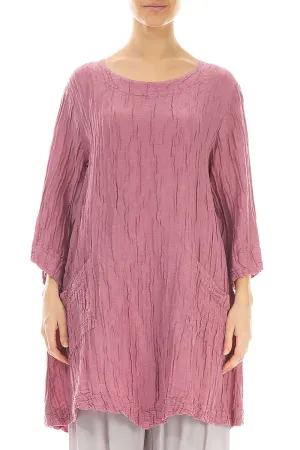 Two Pockets Crinkled Mauve Taupe Silk Linen Tunic