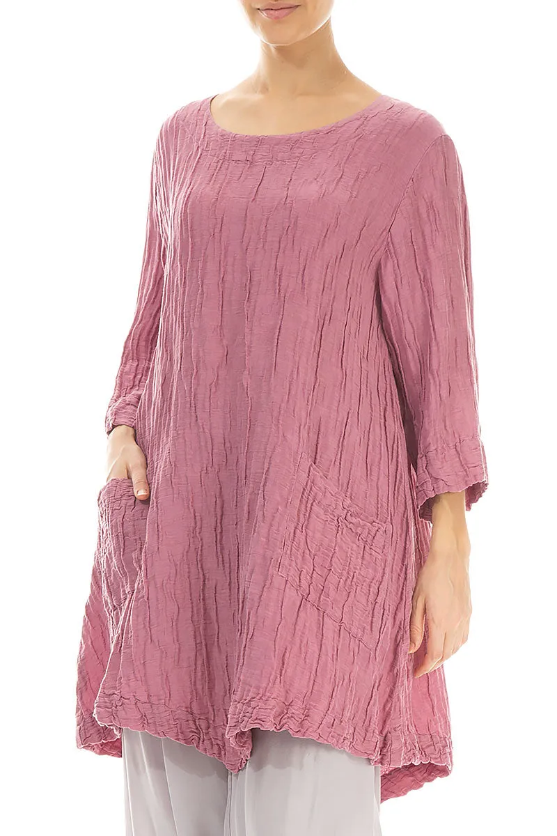Two Pockets Crinkled Mauve Taupe Silk Linen Tunic