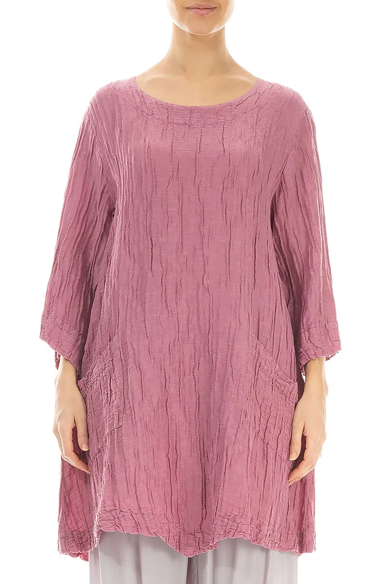 Two Pockets Crinkled Mauve Taupe Silk Linen Tunic