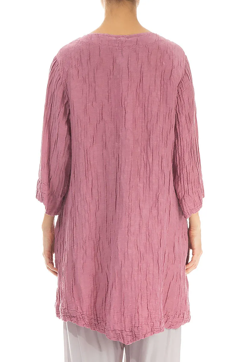 Two Pockets Crinkled Mauve Taupe Silk Linen Tunic
