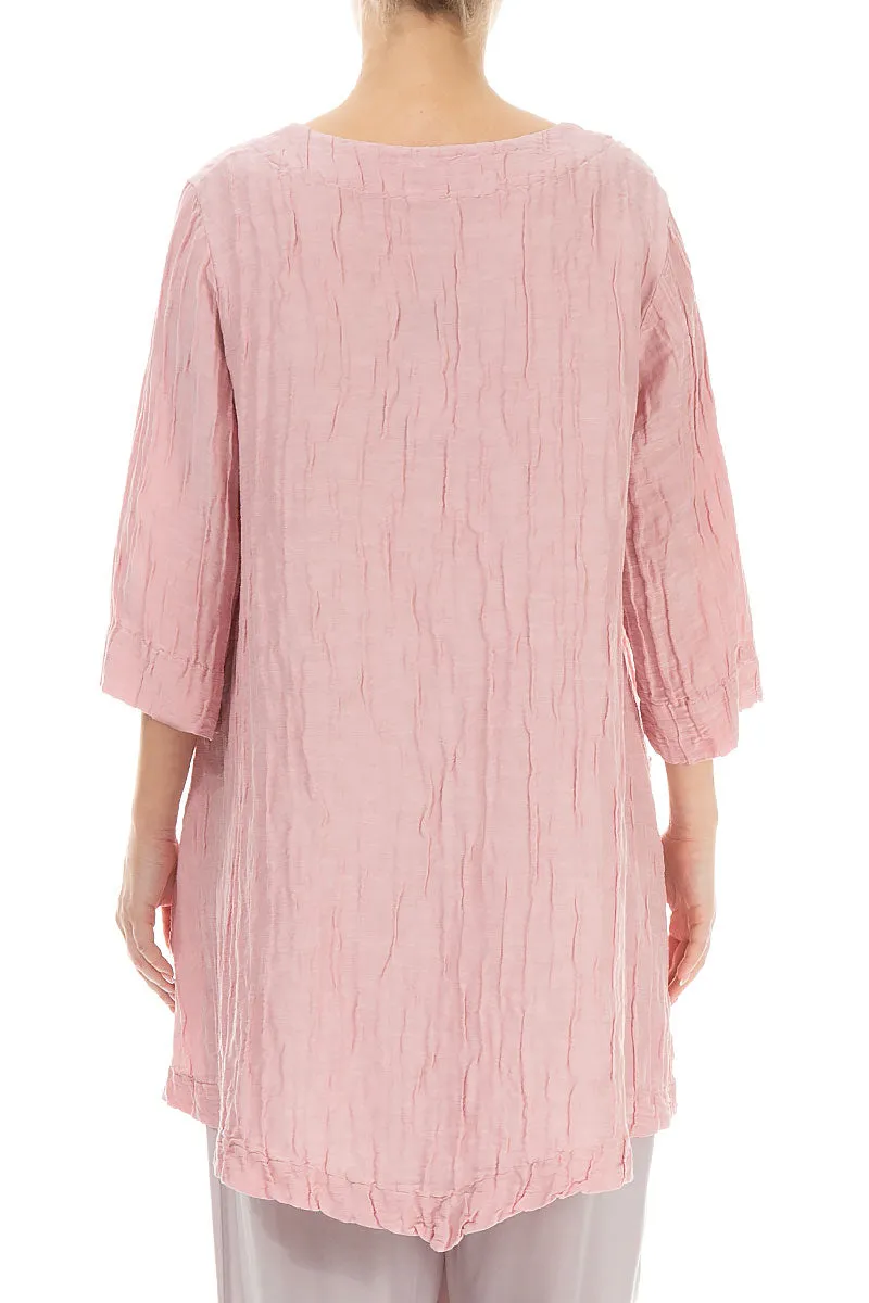 Two Pockets Crinkled Powder Pink Silk Linen Tunic