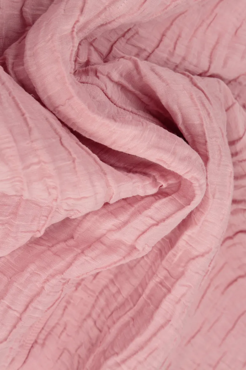 Two Pockets Crinkled Powder Pink Silk Linen Tunic