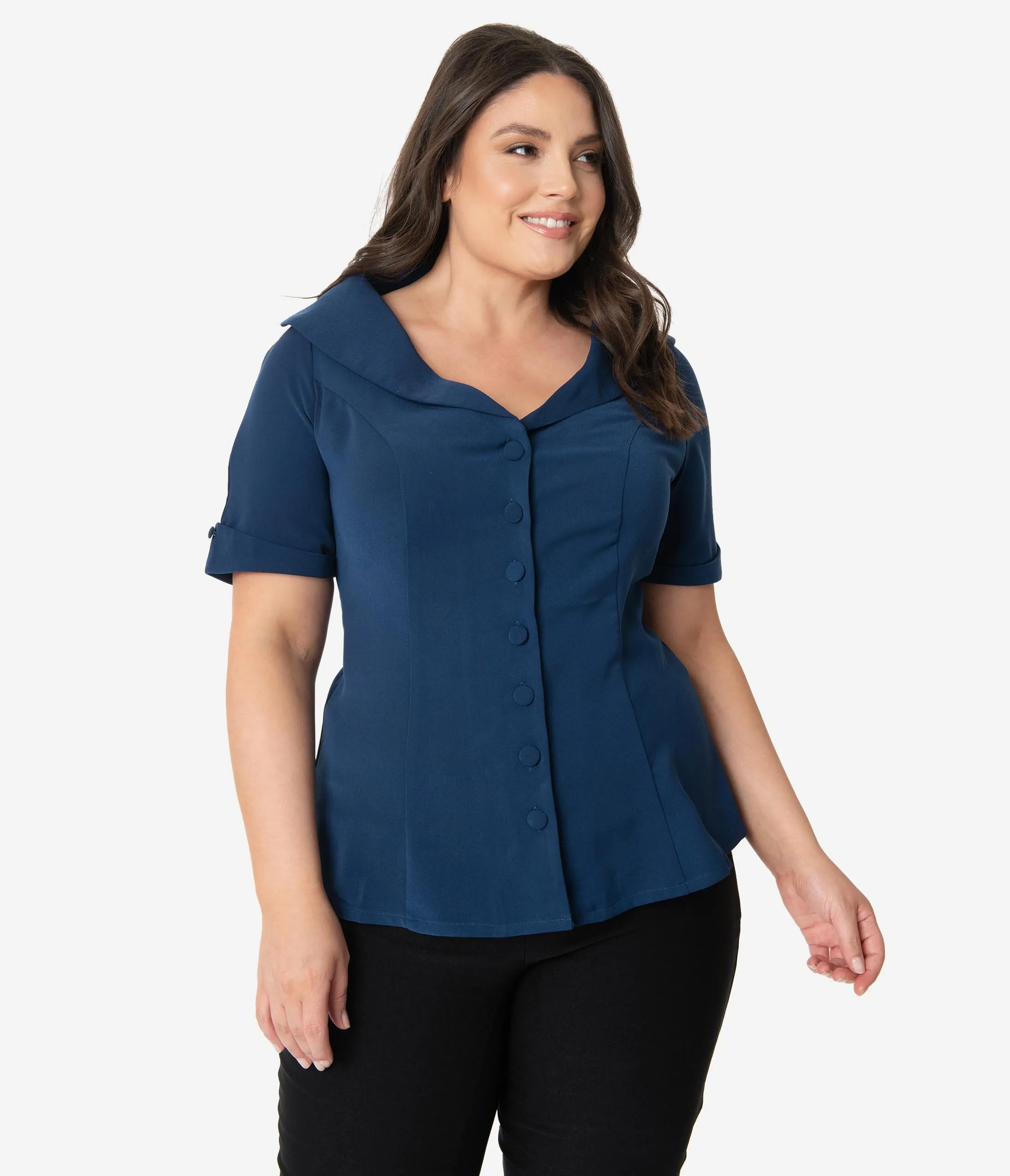 Unique Vintage Plus Size Navy Blue Coco Top