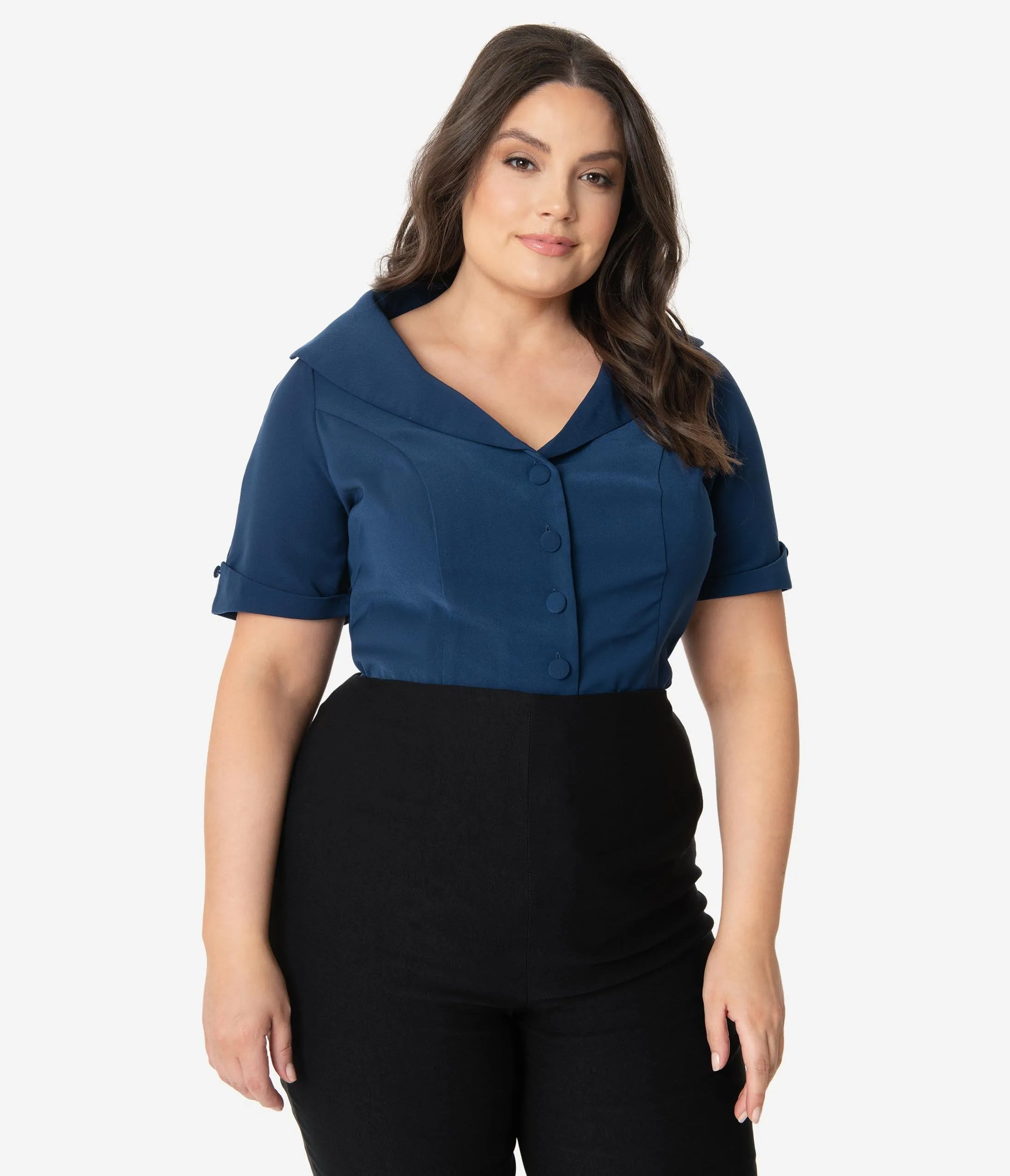Unique Vintage Plus Size Navy Blue Coco Top