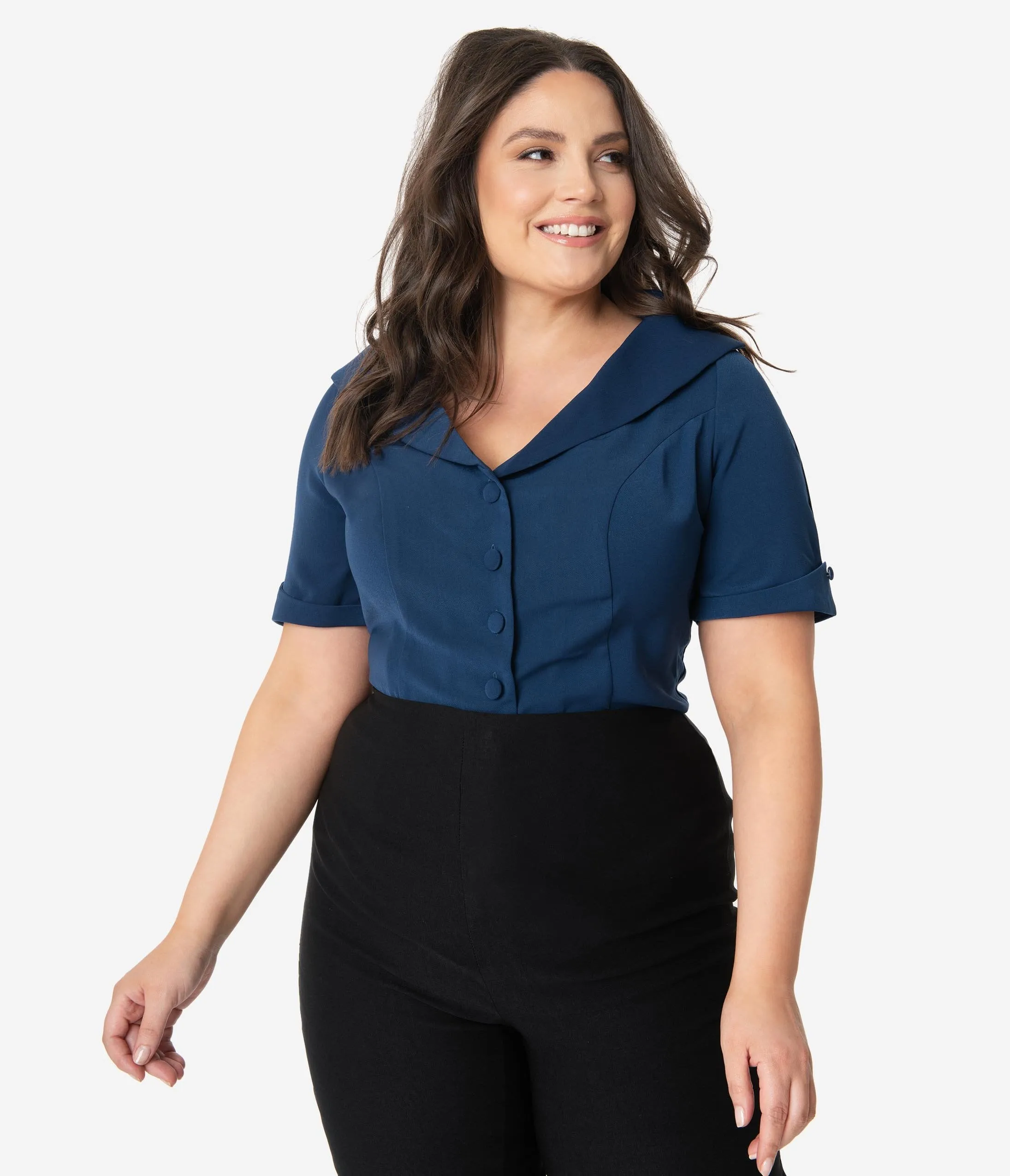 Unique Vintage Plus Size Navy Blue Coco Top