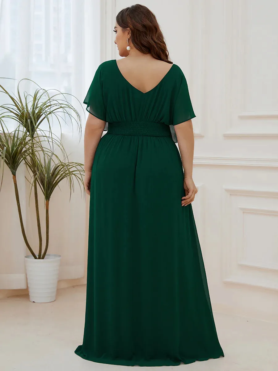 V-Neck Ruffle Sleeve Flowy Formal Dress