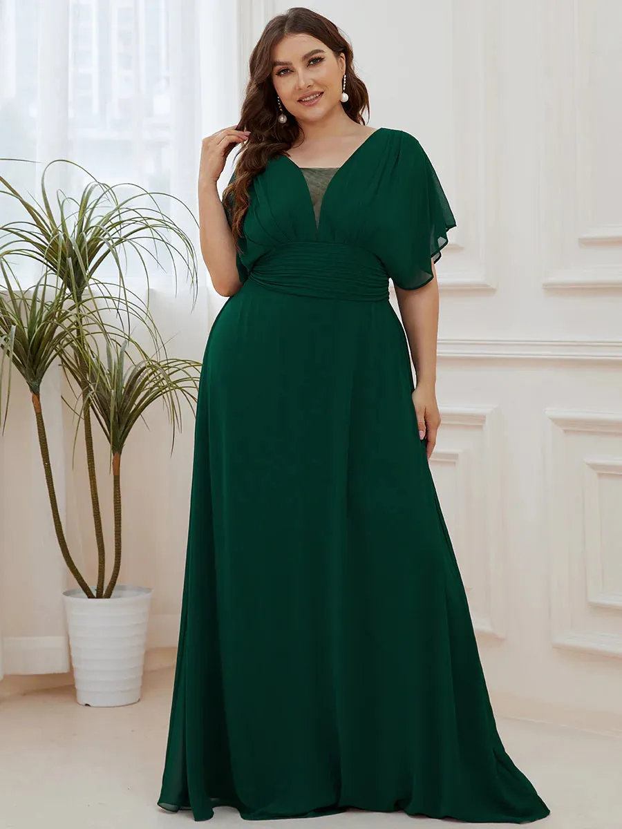 V-Neck Ruffle Sleeve Flowy Formal Dress