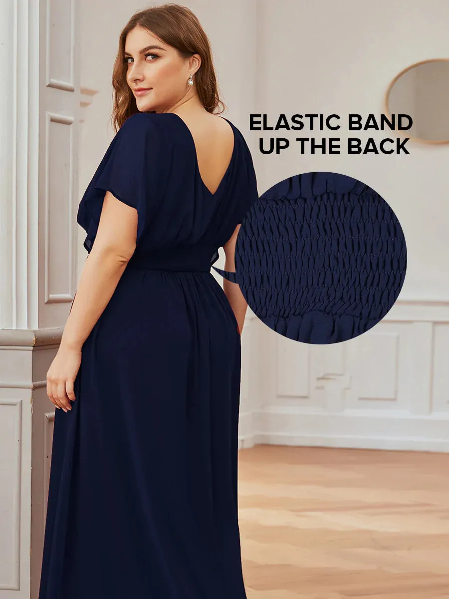 V-Neck Ruffle Sleeve Flowy Formal Dress