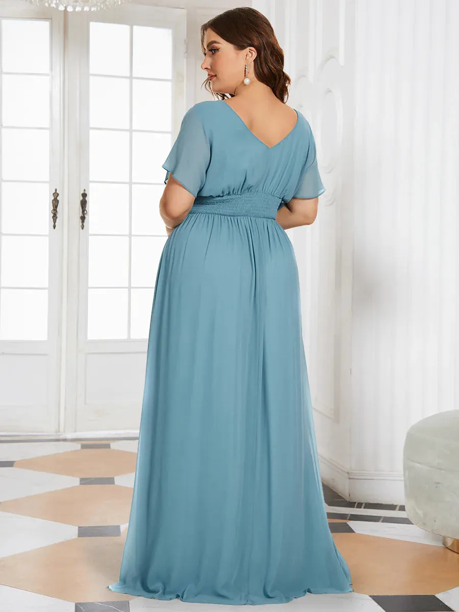 V-Neck Ruffle Sleeve Flowy Formal Dress