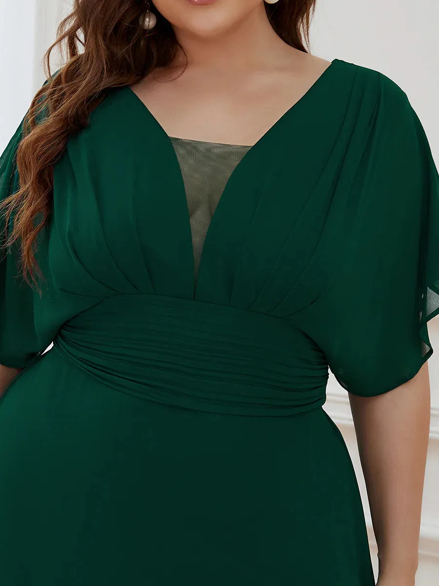 V-Neck Ruffle Sleeve Flowy Formal Dress