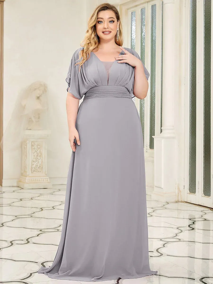 V-Neck Ruffle Sleeve Flowy Formal Dress