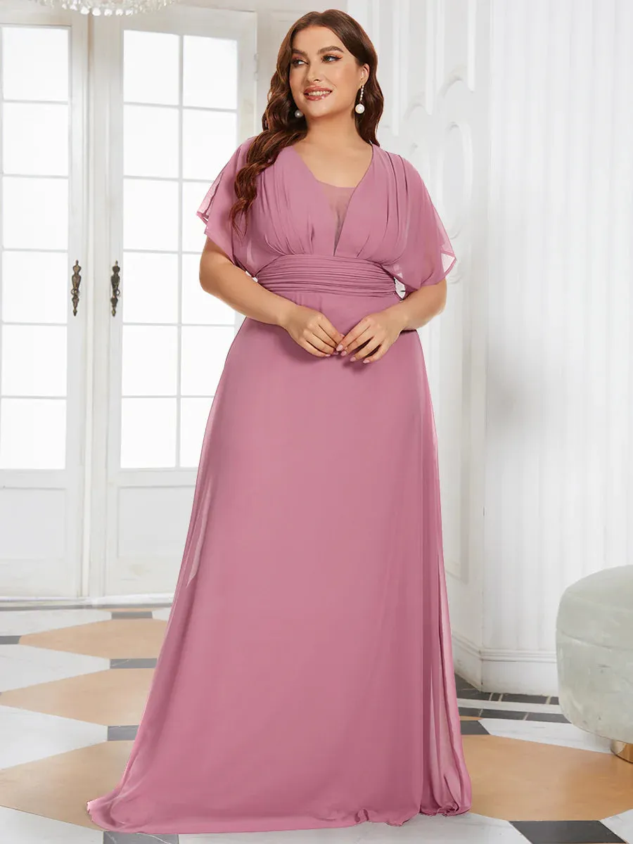 V-Neck Ruffle Sleeve Flowy Formal Dress