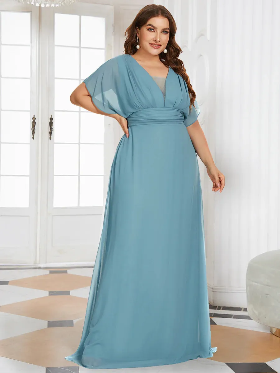 V-Neck Ruffle Sleeve Flowy Formal Dress