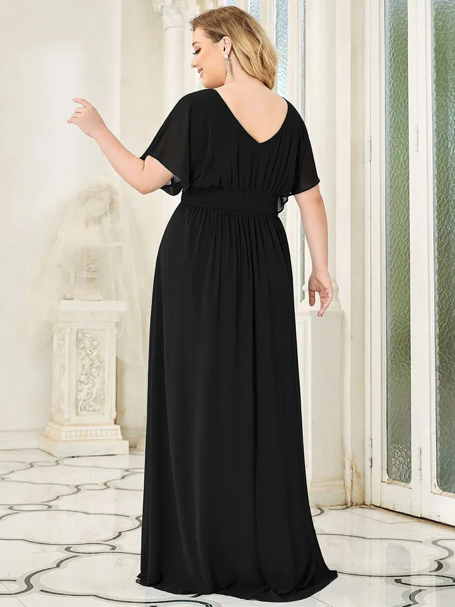 V-Neck Ruffle Sleeve Flowy Formal Dress