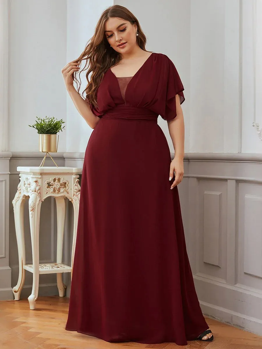 V-Neck Ruffle Sleeve Flowy Formal Dress