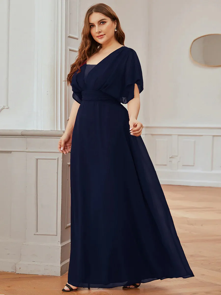 V-Neck Ruffle Sleeve Flowy Formal Dress