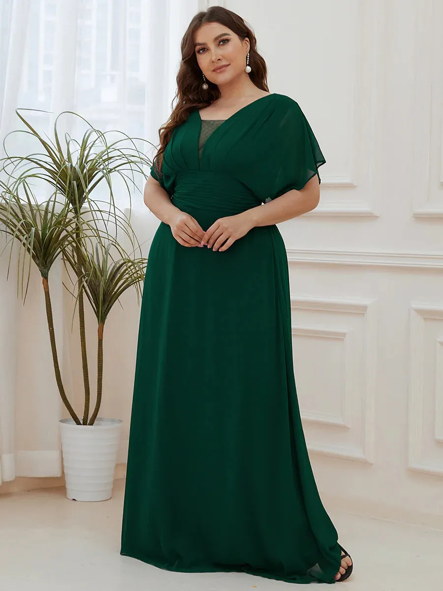 V-Neck Ruffle Sleeve Flowy Formal Dress
