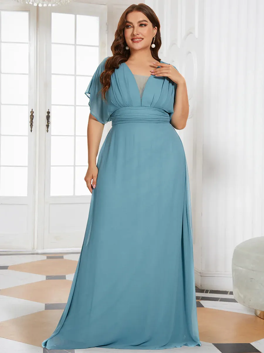 V-Neck Ruffle Sleeve Flowy Formal Dress