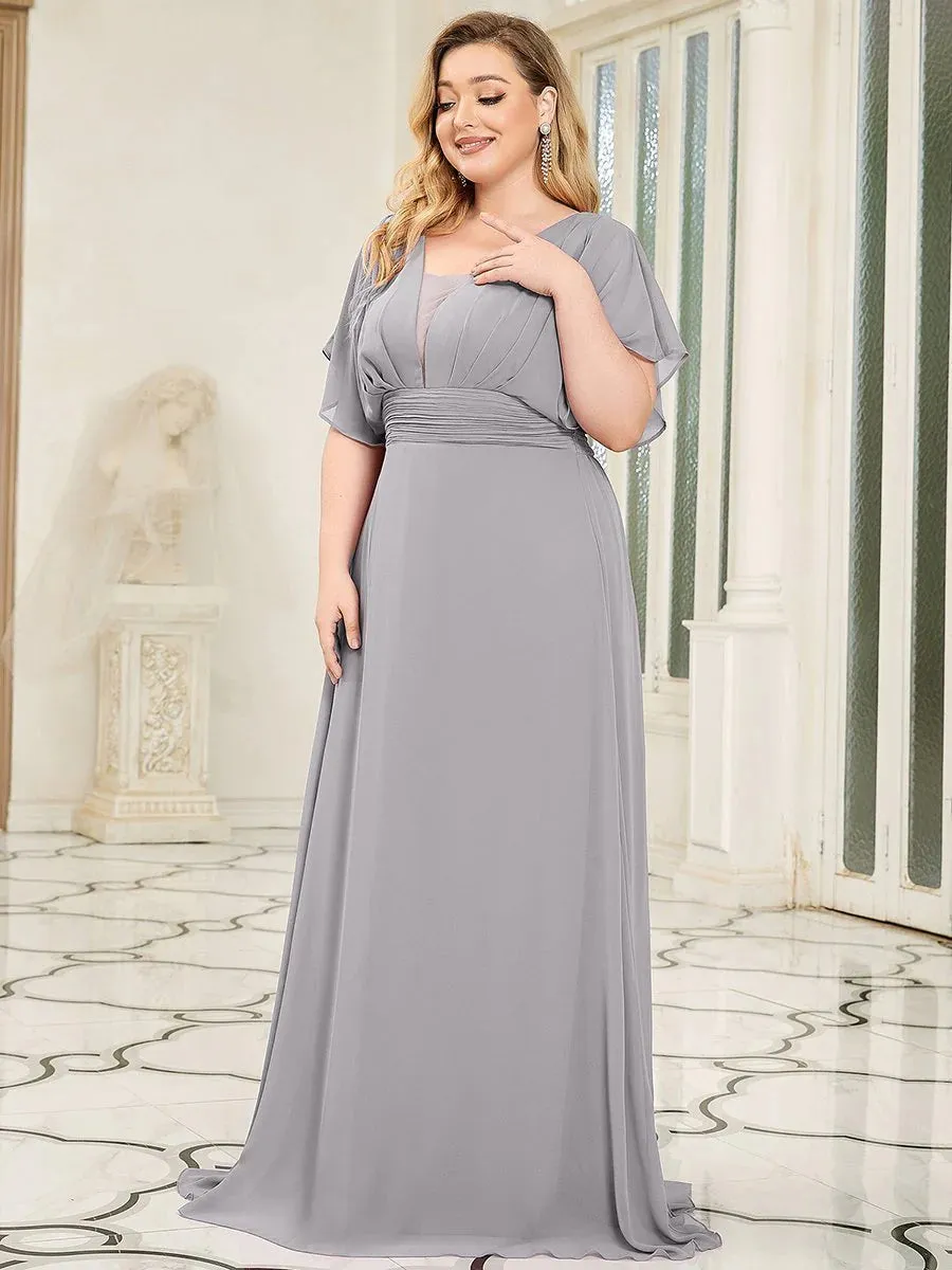 V-Neck Ruffle Sleeve Flowy Formal Dress