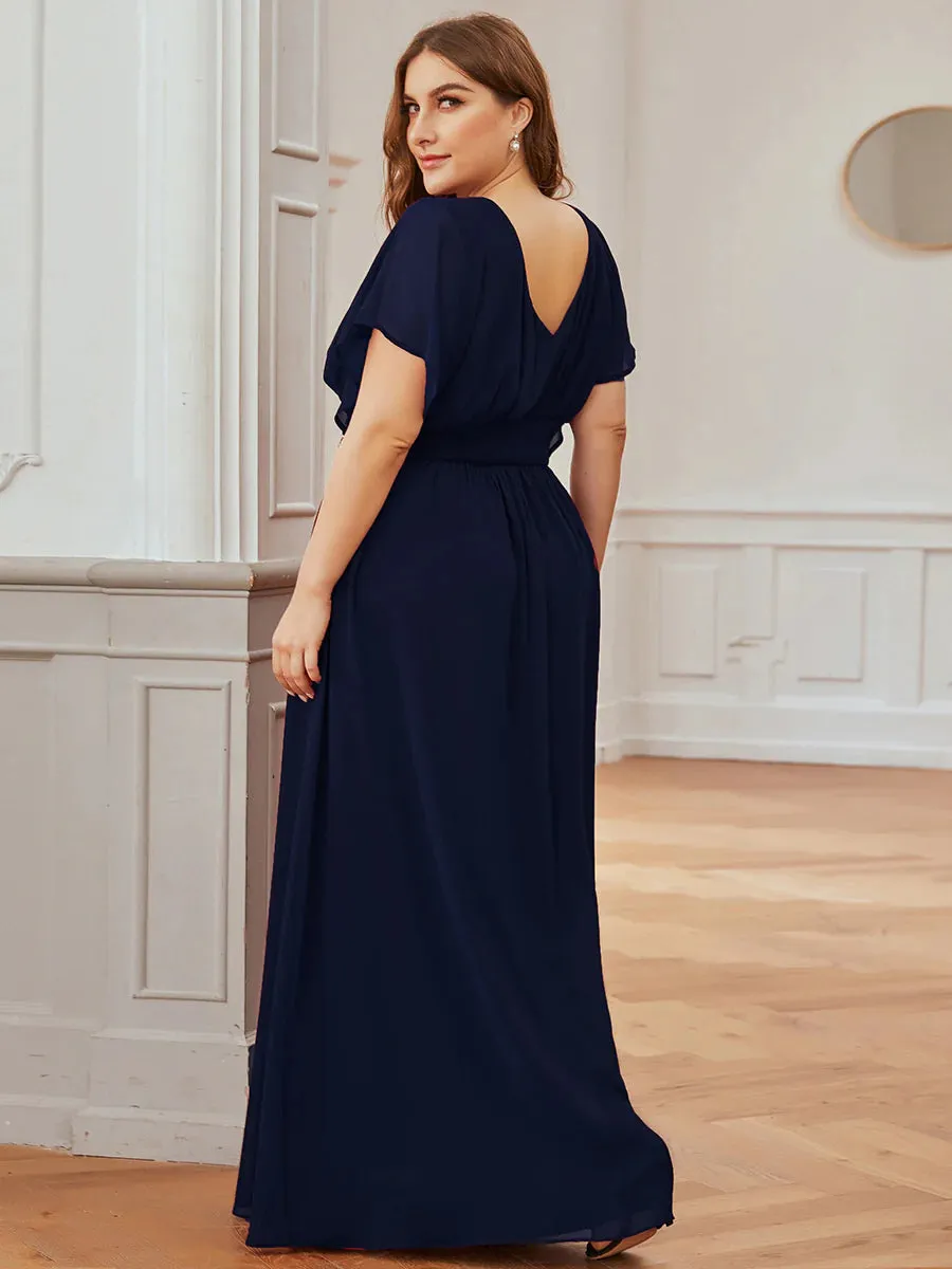 V-Neck Ruffle Sleeve Flowy Formal Dress
