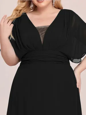 V-Neck Ruffle Sleeve Flowy Formal Dress