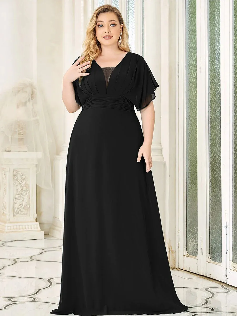 V-Neck Ruffle Sleeve Flowy Formal Dress