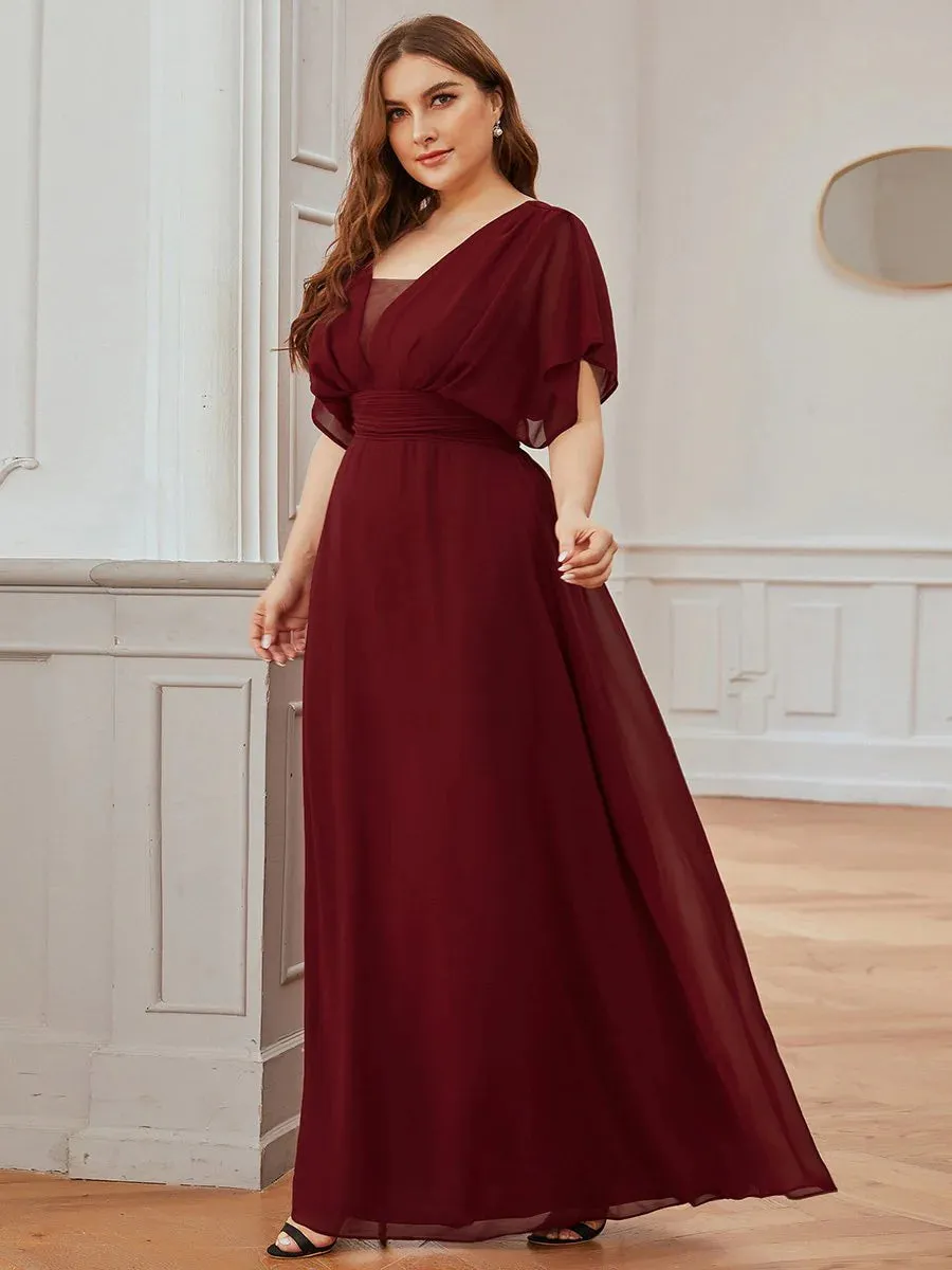 V-Neck Ruffle Sleeve Flowy Formal Dress