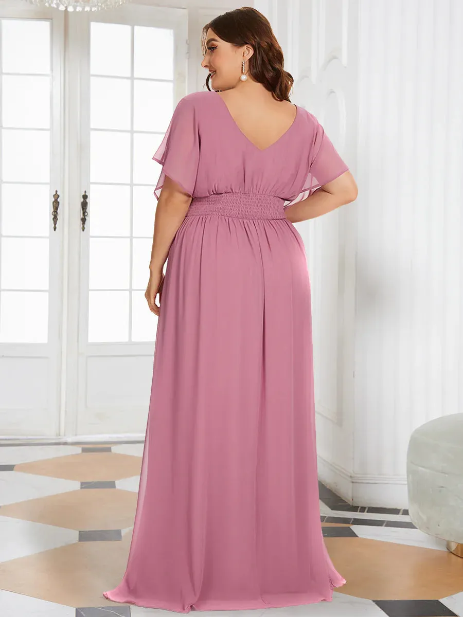 V-Neck Ruffle Sleeve Flowy Formal Dress