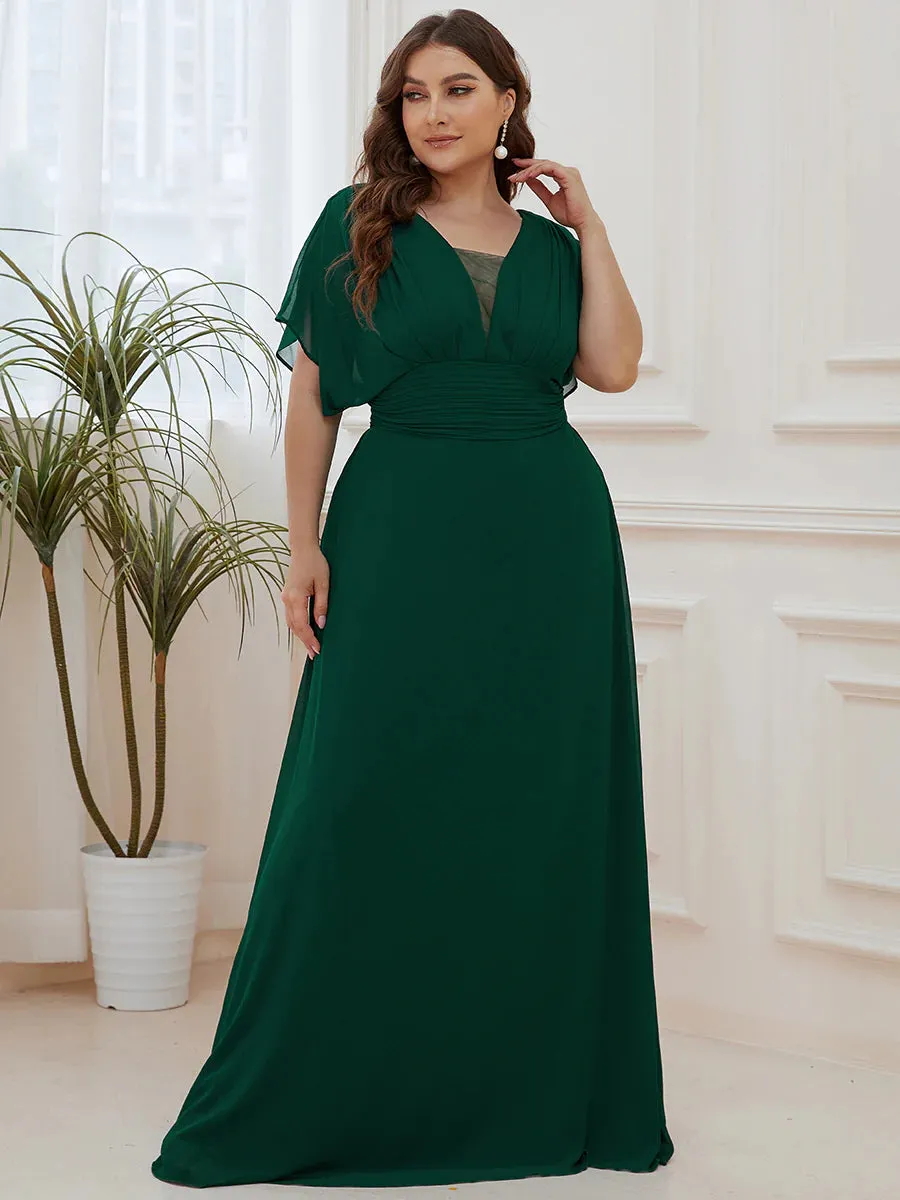 V-Neck Ruffle Sleeve Flowy Formal Dress
