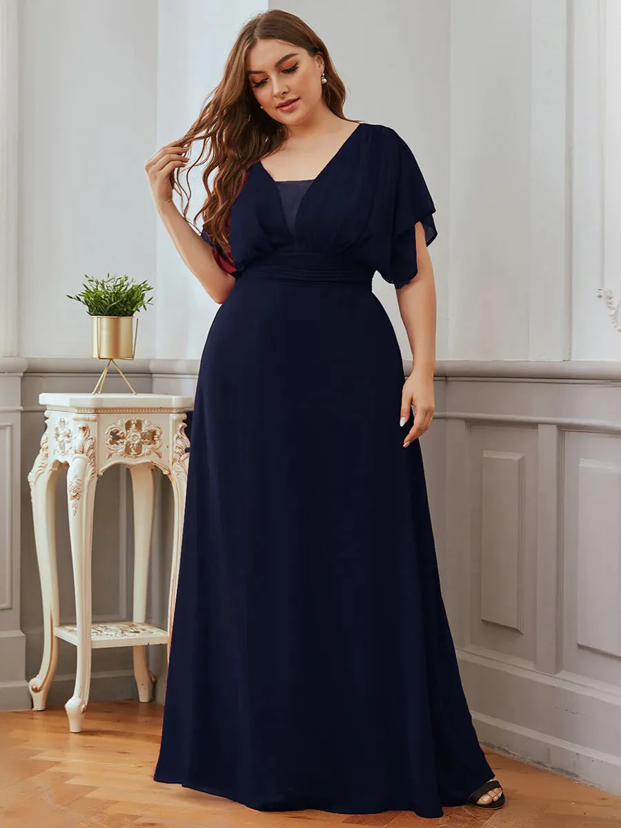 V-Neck Ruffle Sleeve Flowy Formal Dress