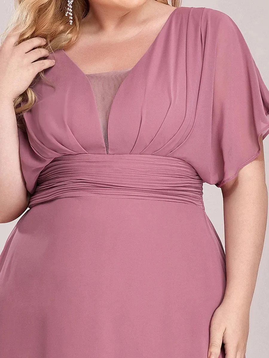 V-Neck Ruffle Sleeve Flowy Formal Dress