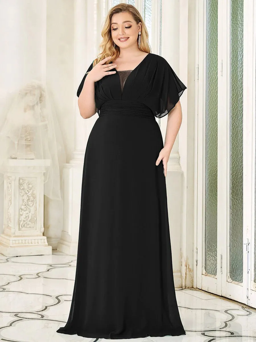 V-Neck Ruffle Sleeve Flowy Formal Dress