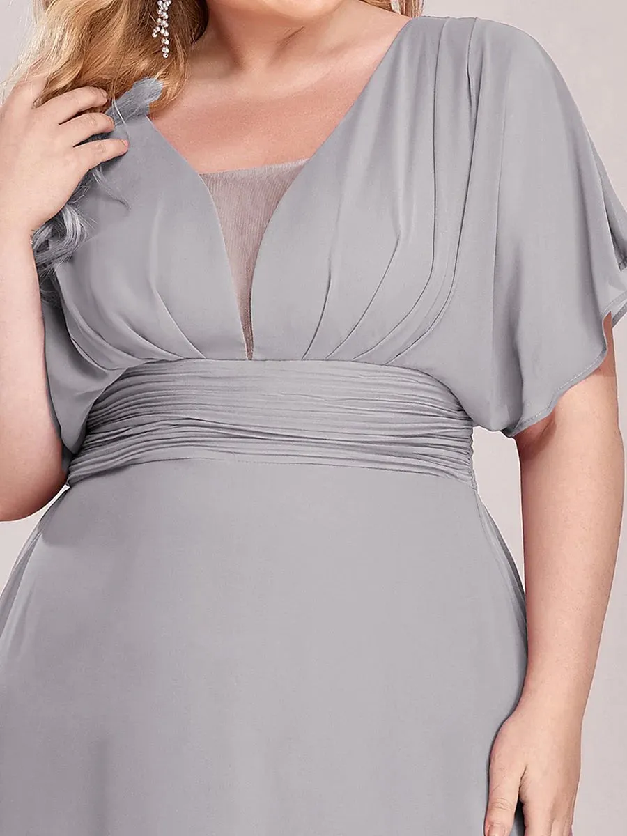 V-Neck Ruffle Sleeve Flowy Formal Dress