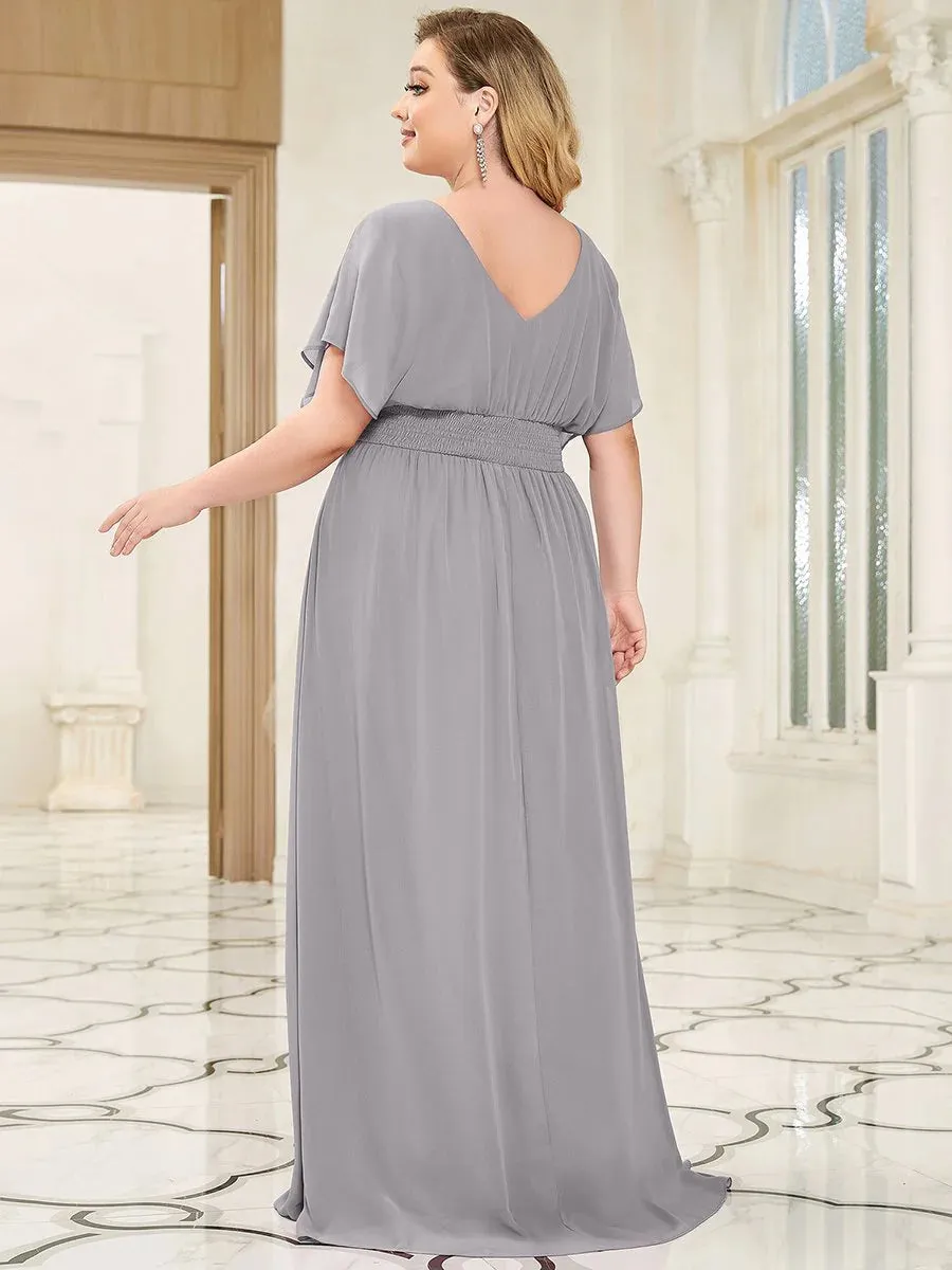 V-Neck Ruffle Sleeve Flowy Formal Dress