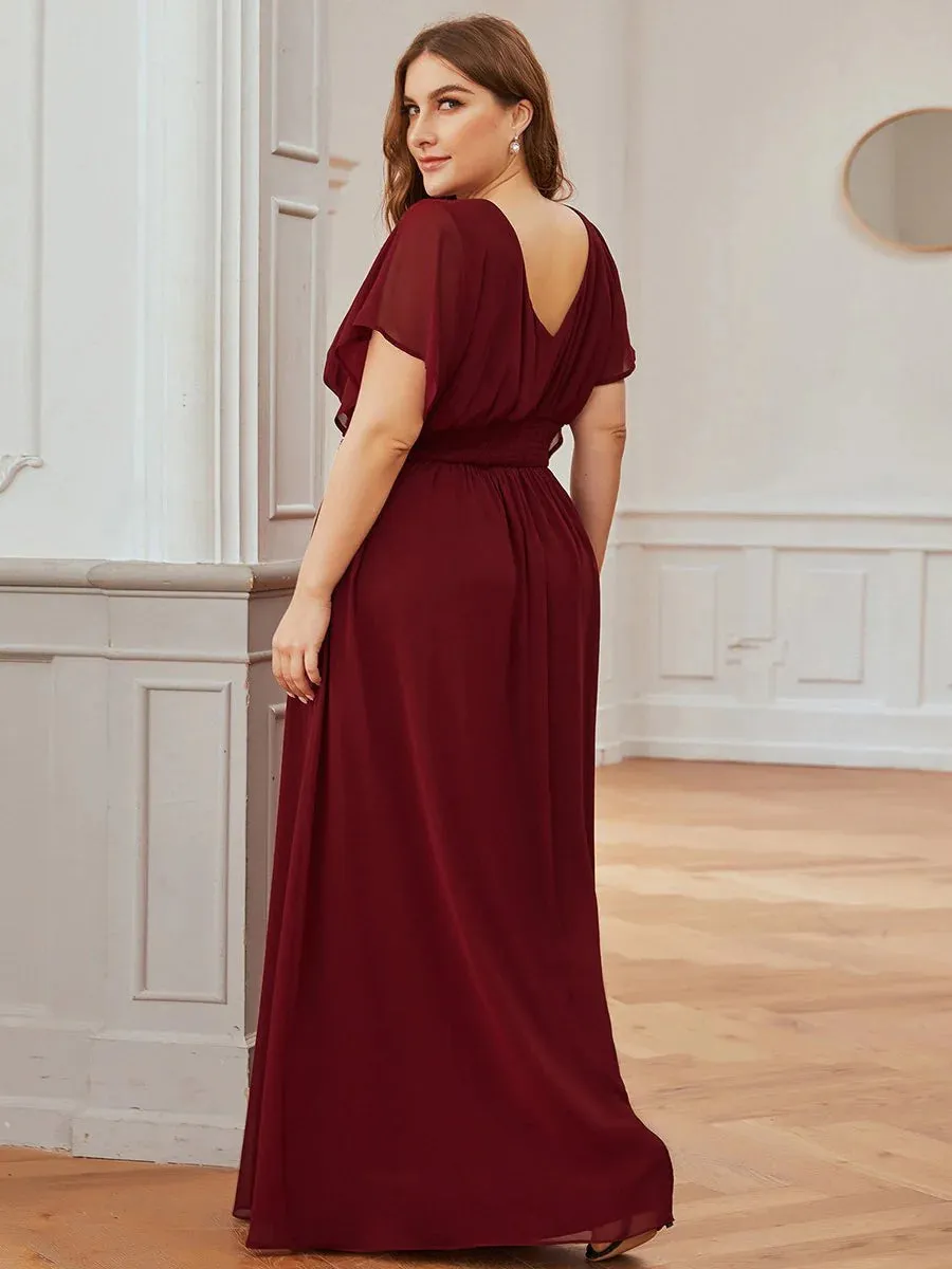 V-Neck Ruffle Sleeve Flowy Formal Dress