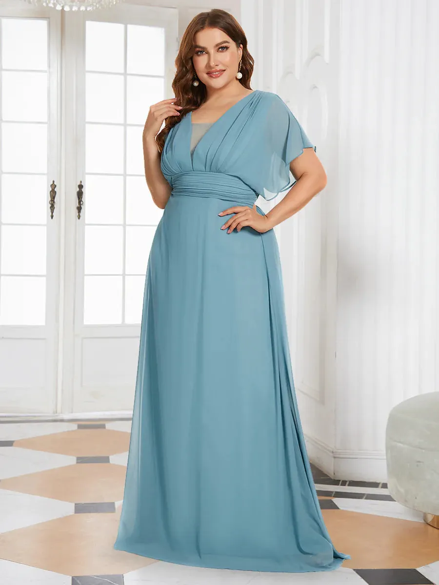 V-Neck Ruffle Sleeve Flowy Formal Dress