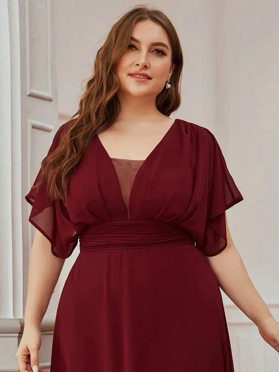 V-Neck Ruffle Sleeve Flowy Formal Dress