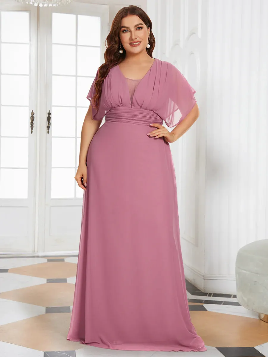 V-Neck Ruffle Sleeve Flowy Formal Dress