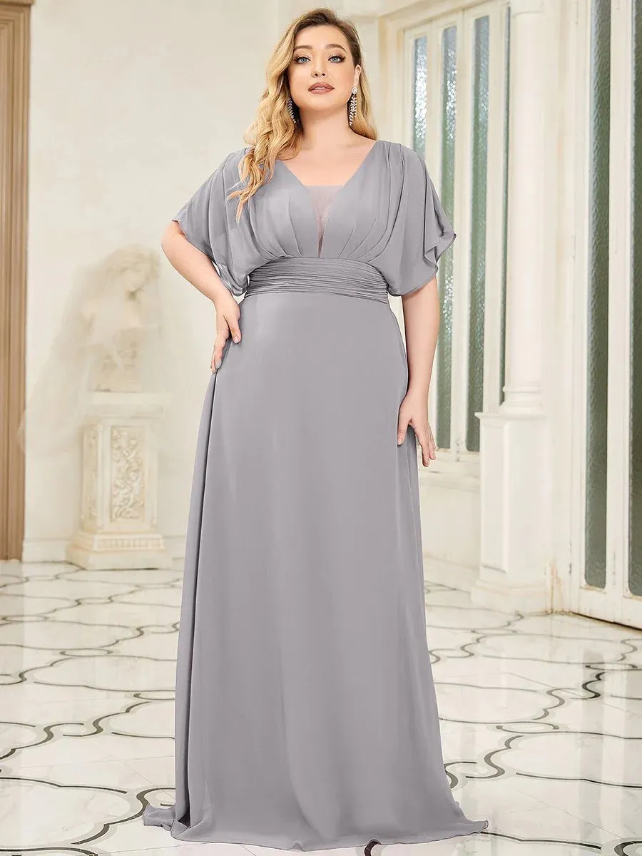 V-Neck Ruffle Sleeve Flowy Formal Dress