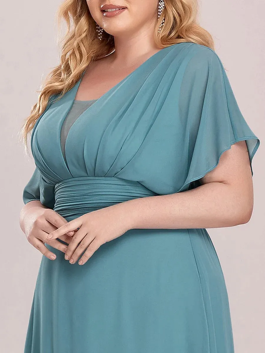 V-Neck Ruffle Sleeve Flowy Formal Dress
