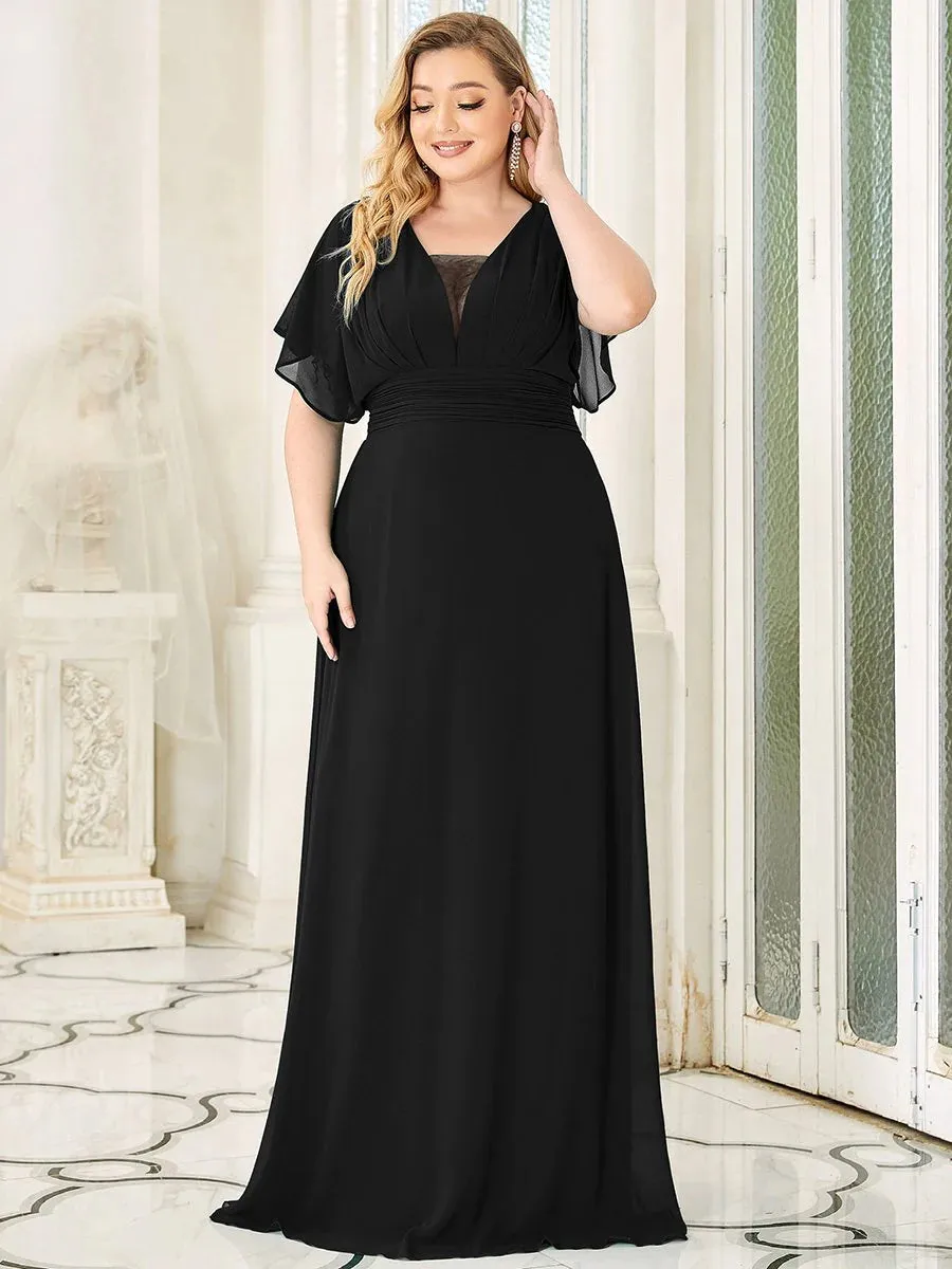 V-Neck Ruffle Sleeve Flowy Formal Dress