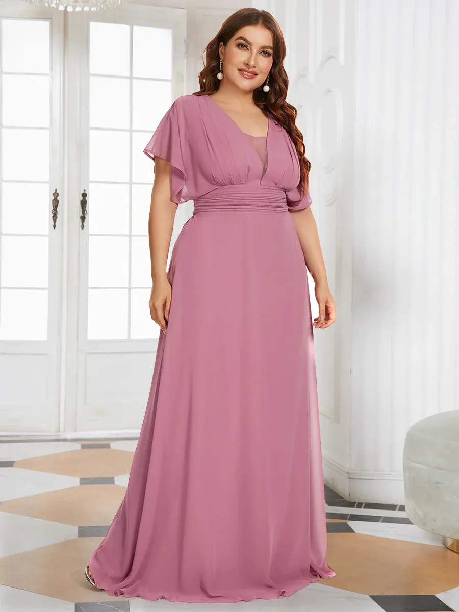 V-Neck Ruffle Sleeve Flowy Formal Dress