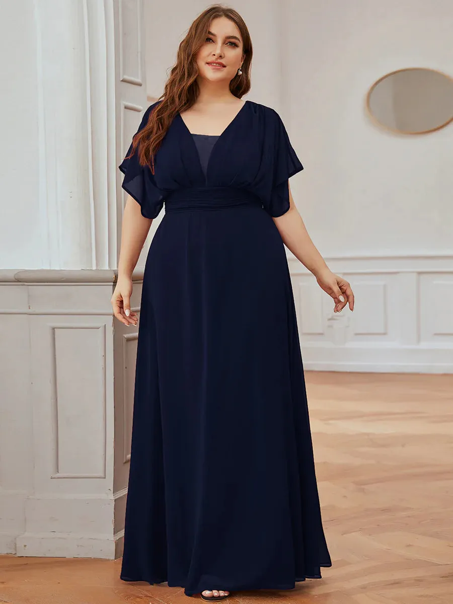 V-Neck Ruffle Sleeve Flowy Formal Dress