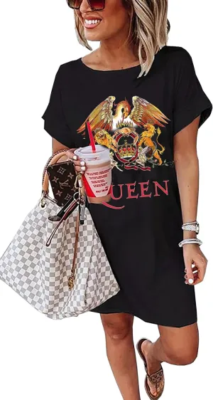 Vintage Rock Country Music Dress for Women Rock Concert Band Graphic Tshirt Casual Letter Print Short Dress