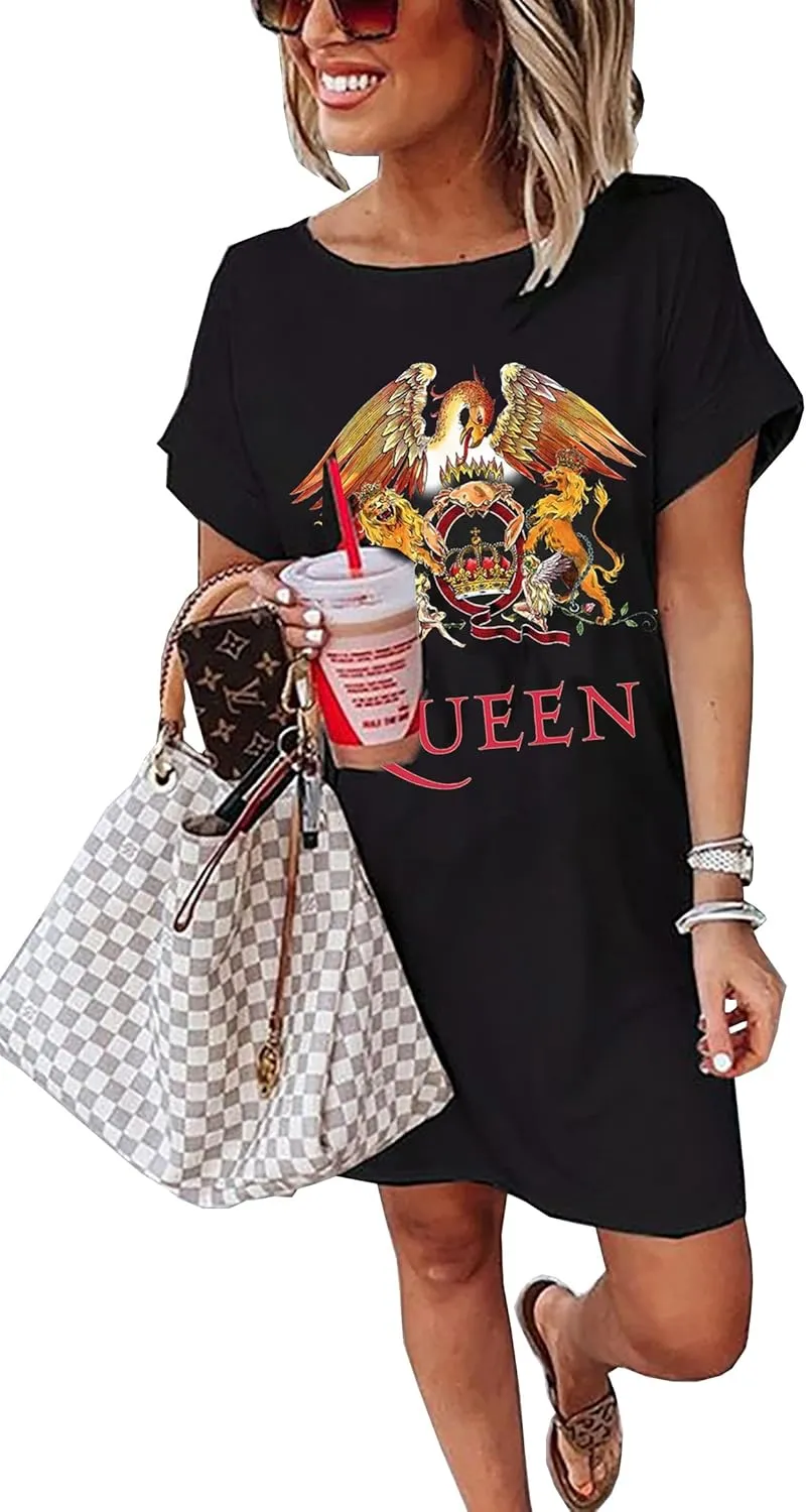 Vintage Rock Country Music Dress for Women Rock Concert Band Graphic Tshirt Casual Letter Print Short Dress