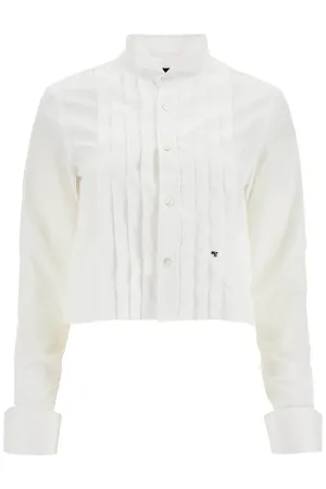 white cropped tuxedo shirt with wide neckline HGSH049 WHITE