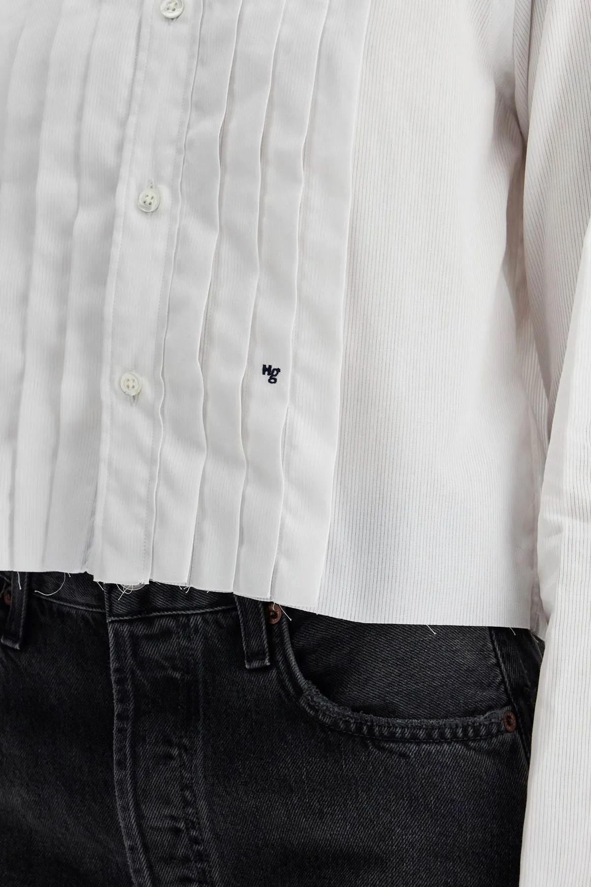 white cropped tuxedo shirt with wide neckline HGSH049 WHITE