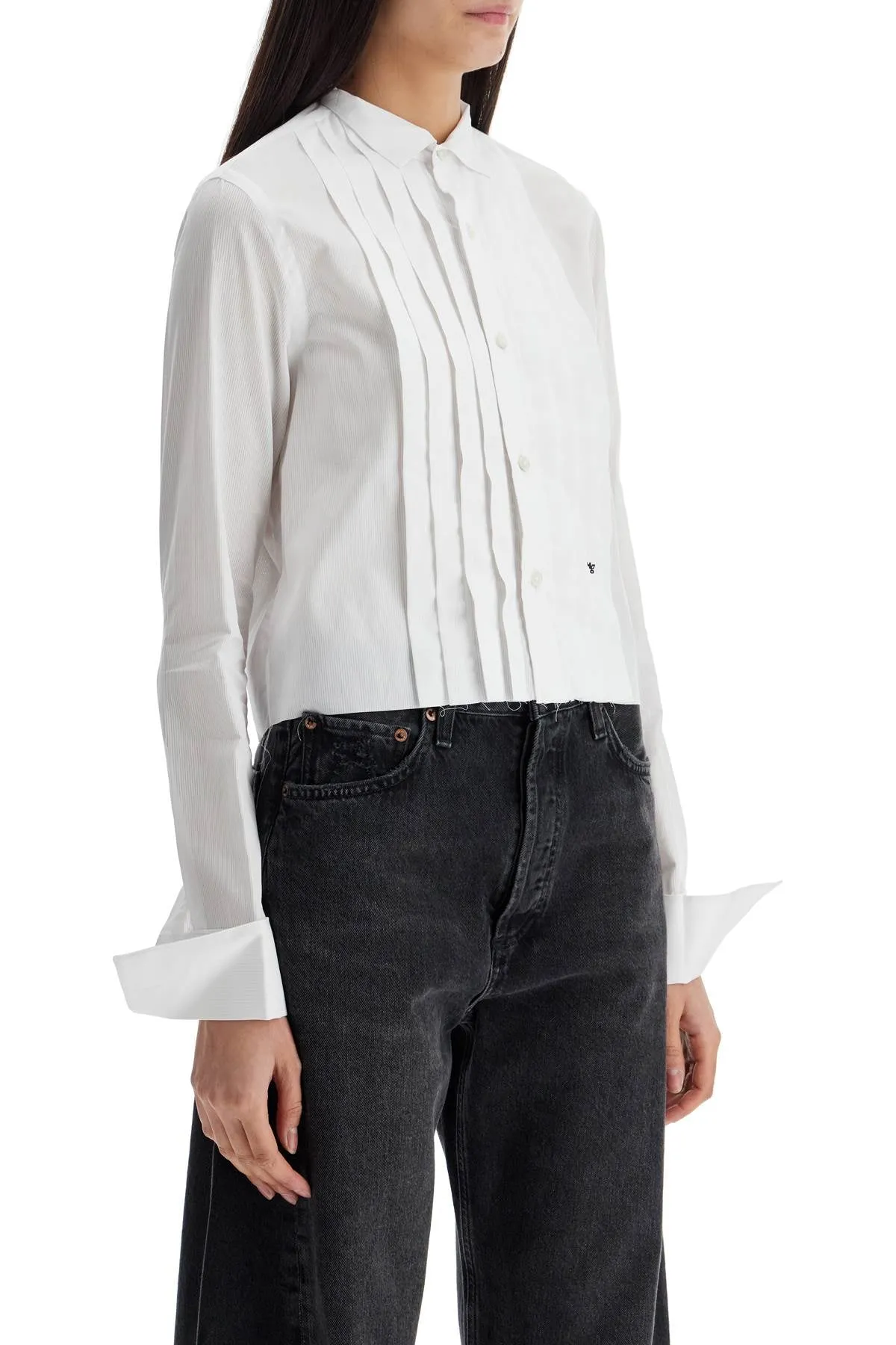 white cropped tuxedo shirt with wide neckline HGSH049 WHITE