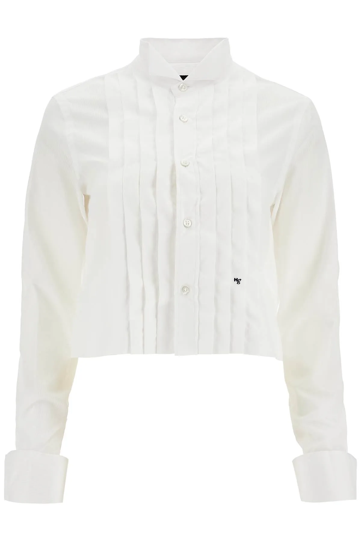 white cropped tuxedo shirt with wide neckline HGSH049 WHITE