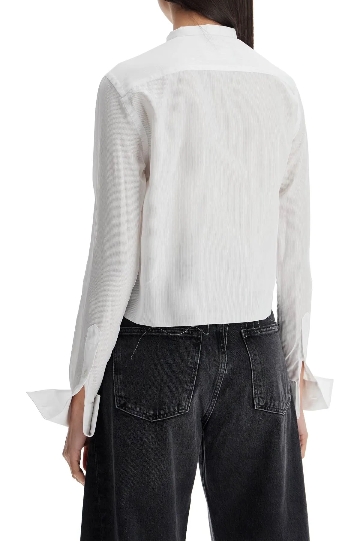 white cropped tuxedo shirt with wide neckline HGSH049 WHITE